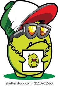 Hip hop character design vector mascot of green egg 