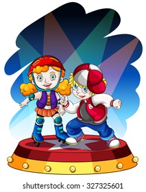Hip hop children on stage illustration