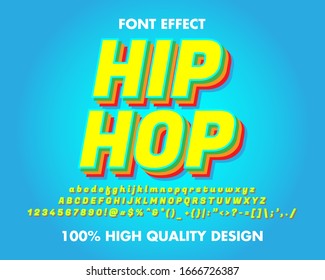 Hip hop colorful text effect letters, symbol and numbers font set.  alphabet, typography modern color design concept. vector illustration