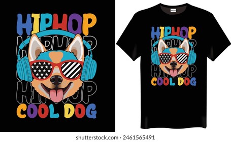 Hip Hop Cool Dog T-Shirts Design - Vintage Hip-Hop T-Shirt Design
