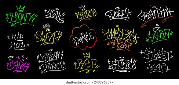 hip hop culture graffiti hand lettering isolated elements background