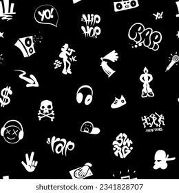  hip hop culture  graffiti street style seamless vector background