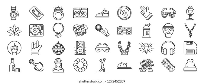 Hip hop dance icon set. Outline set of hip hop dance vector icons for web design isolated on white background