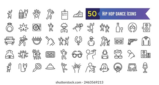 Hip hop dance icon set. Outline set of hip hop dance vector icons for ui design. Outline icon collection. Editable stroke.