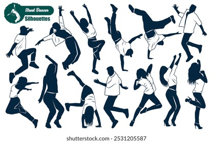 hip hop dance or street dancer silhouettes vector art