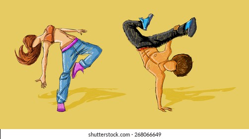 Hip hop dancer couple. Breakdance.