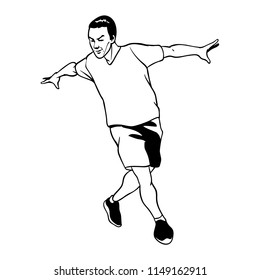 Hip hop dancer in dynamic street dance move. Black and white vector illustration.