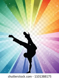 Hip hop dancer on colorfull background. Vector illustration with transparency.