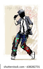 Hip hop dancer on grunge background - vector illustration