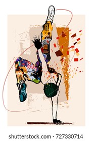 Hip hop dancer on grunge background - vector illustration