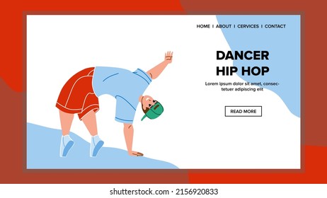 Hip Hop Dancer Performing Dance On Street Vector. Hip Hop Dancer Boy Teenager Dancing Outdoor Or In Classroom. Character Guy Student Leisure Active Time Web Flat Cartoon Illustration