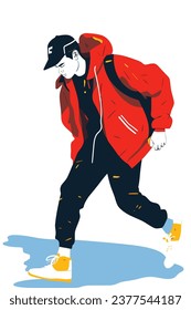 Bailarina de hip hop con chaqueta y gorra roja. Ilustración vectorial. ilustración vectorial dibujada a mano