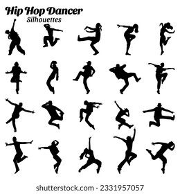 Hip hop dancer silhouette vector illustration set