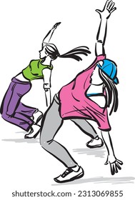 hip hop dancers 5 doodle design drawing vector illustration