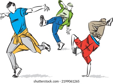 hip hop dancers moves three men dancing vector illustration