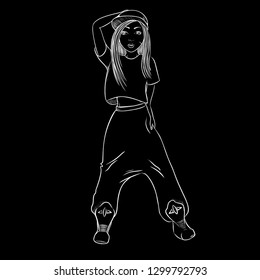 Hip hop dancing girl. Pretty Young Urban Rap Girl. Vector illustration