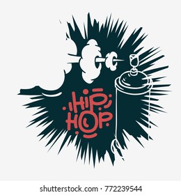 Hip Hop  Design  With A Graffiti Spray Can Baloon. Artistic Cartoon Hand Drawn Sketchy Line Art Style. Vector Graphic.