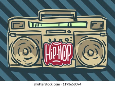 Hip Hop Design With A Hand Drawn Boombox Ghetto Blaster . Vector Image.