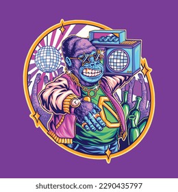 hip hop dj gorilla illustration for tshirt design, stickers, or logo