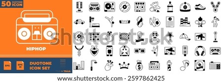 Hip Hop Duotone Editable Icons set. Vector illustration in modern thin duotone style of hip hop icons: Hip, Hop, Hiphop, Rap, Dance, Breakdance, etc