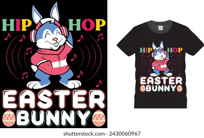 Hip Hop Easter Bunny, Easter day t shirt design. Creative, typography, Illustration, vector Easter t shirt design template, ready  for print poster, banner, mug, shirt.  