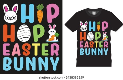 Hip hop easter bunny, Easter Day typographic vector t-shirts design. Easter day funny quote and design ready for holiday poster, print, banner, pod, background, apparel.