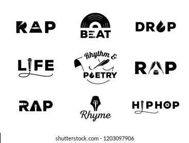 hip hop element with word design about rap,rhyme,rhythm,life,poetry,beat,drop vector illustration