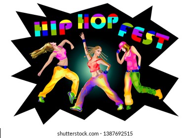 
Hip Hop Festival, Dancing Girls, Women, Beautiful. Bright, Colorful Costumes