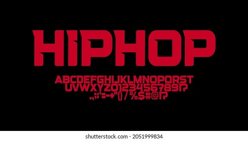 Hip hop font, sharp angles letters, strong suburban logo and tshirts typography. Minimalistic futuristic typographic design. Red modern alphabet geometric vector typeset