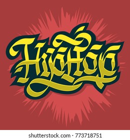 Hip Hop Golden Characters Lettering Custom Gothic Calligraphy Design. Vector Graphic.