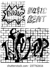 Hip Hop graffiti style hand drawn illustration set