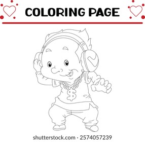 hip hop grandfather is listening music coloring page for kids