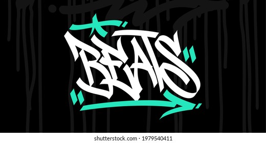 Hip Hop Hand Escrito Estilo Graffiti Urbano Palabra Beats Vector Ilustración Caligrafía Arte