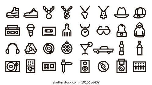 Hip Hop Icon Set (Bold outline version)