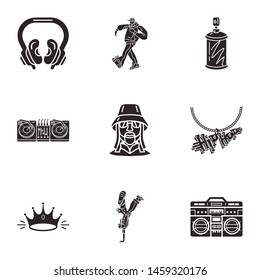 Hip hop icon set. Simple set of 9 hip hop vector icons for web design isolated on white background