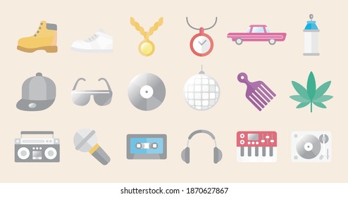 Hip Hop Icon Set (Simple flat vector for illustrations or graphics)