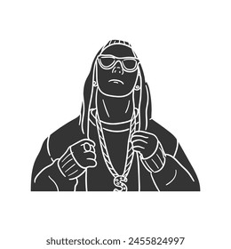 Hip Hop Icon Silhouette Illustration.  Rap Vector Graphic Pictogram Symbol Clip Art. Doodle Sketch Black Sign.