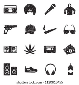 Hip Hop Icons. Black Scribble Design. Vector Illustration.
