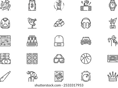 Hip hop icons collection is a vector illustration with editable stroke.