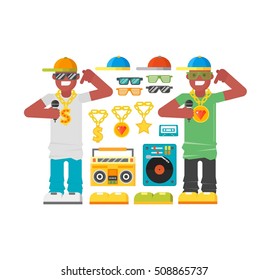 Hip hop man musician with microphone breakdance expressive rap portrait