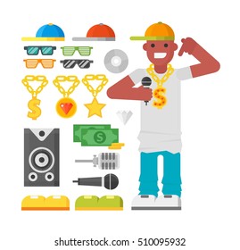 Hip hop man musician with microphone breakdance expressive rap portrait