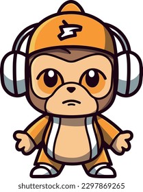 Hip hop monkey image with headphones, vector illustration