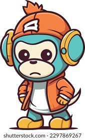 Hip hop monkey image with headphones, vector illustration
