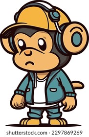 Hip hop monkey image with headphones, vector illustration