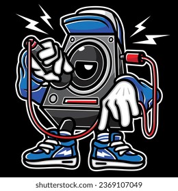 hip hop music beatboxing speaker character illustration in pop art style