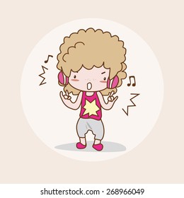 Hip Hop Music Dancing Girl / Lady / Woman Isolated Vector / Image / Illustration / Drawing / Cartoon / Animation