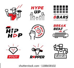 hip hop music element design illustration,word design,microphone, turntable,cap,vinyl,vector illustration