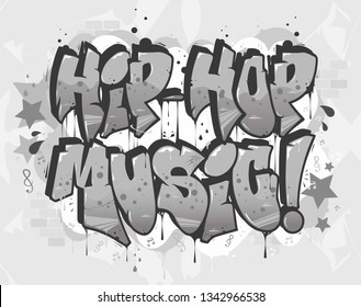 Hip Hop Music Illustration In Graffiti Style, Lettering Logo, Vector.Typography For Poster,t-shirt Or Stickers