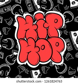 hip hop music party illustration in graffiti style, lettering logo, vector.Typography for poster,t-shirt or stickers