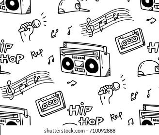 Hip hop music theme doodle seamless background